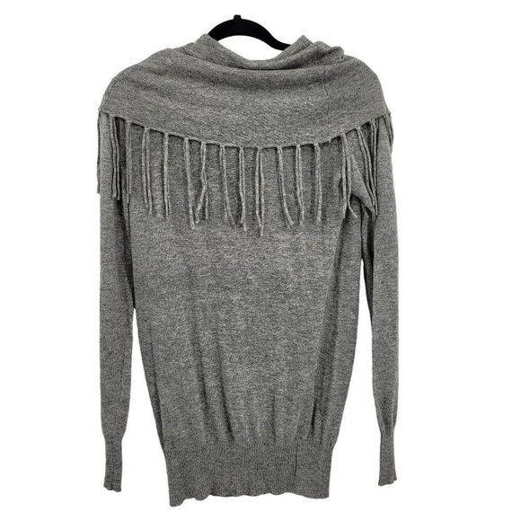 I Jeans by Buffalo Sweater Boho Western Fringe Cowl Neck Angora Blend Gray L - Picture 3 of 13